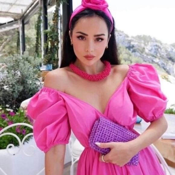 Zara Pink Puff Sleeve Midi Maxi Dress in Fuschia Pink Size XS - Picture 3 of 13